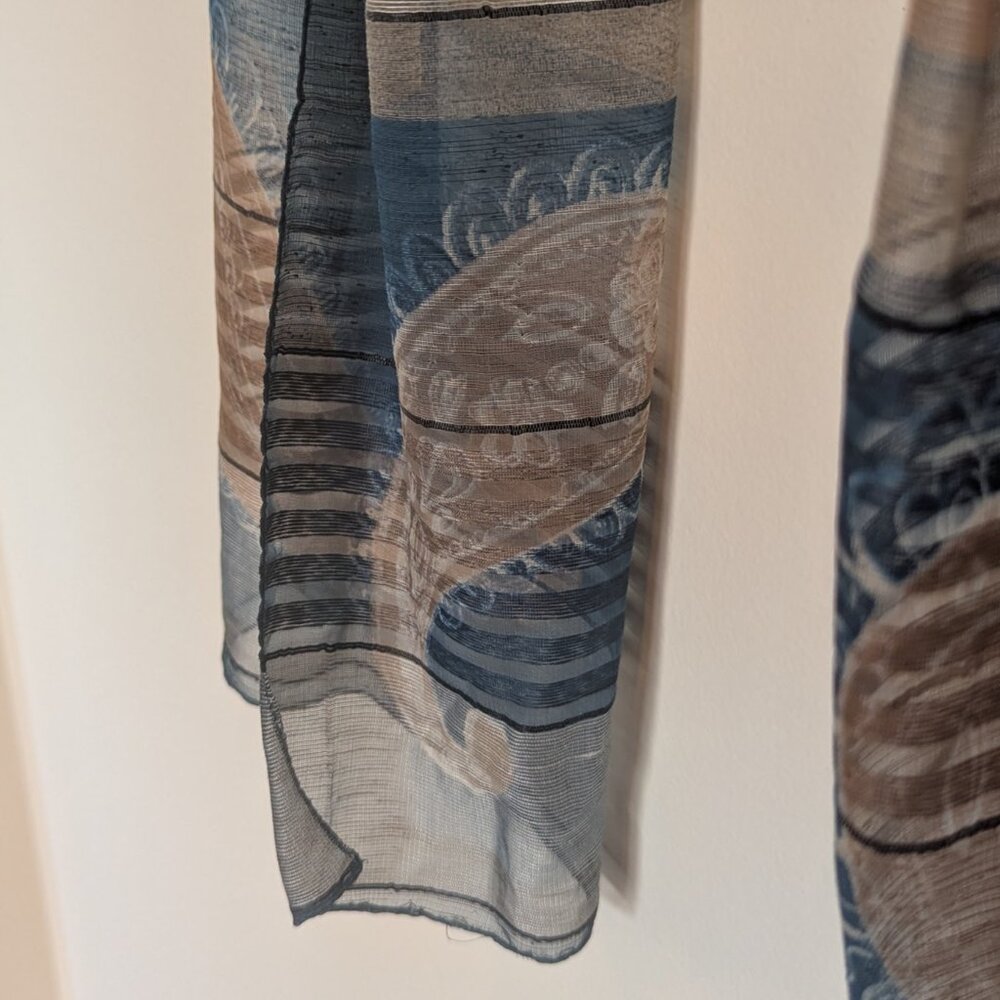 Blue & Grey Paisley Striped Scarf | 15" x 60" - Picture 4 of 5